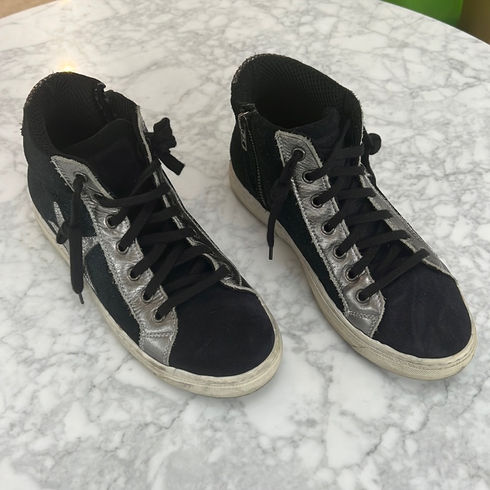 The Shoe Box Navy Suede & Silver High Top Sneakers. 37